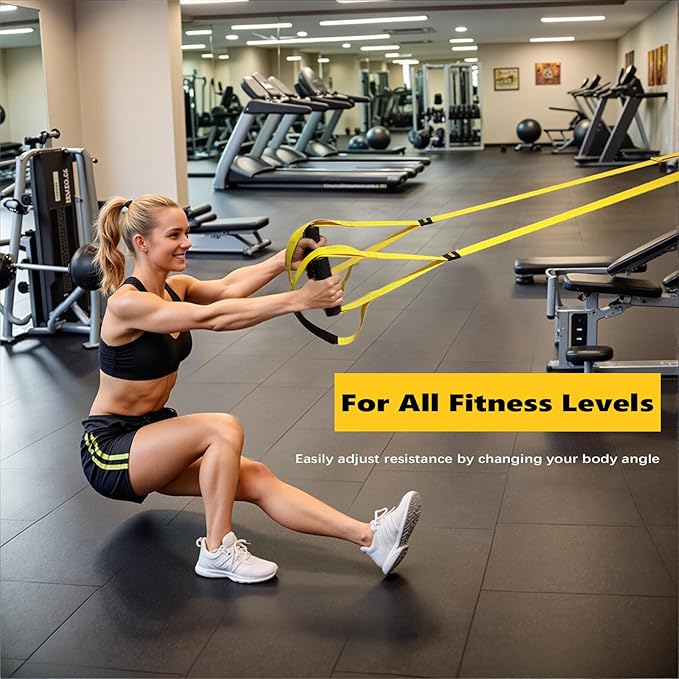 Suspension Bodyweight Fitness Training Kit, Full Body Workouts Home Gym Resistance Trainer Straps for Total Body Workouts