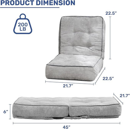HollyHOME Adjustable Floor Chair with 6 Positions, Folding Lazy Sofa Recliner with Back Support, Thick Sponge Cushion and Portable Handle, Comfy Gaming Meditation Chair for Dorm, Bedroom, Light Grey