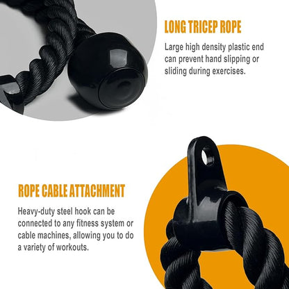 KORIKAHM Long Tricep Rope, Rope Pull Down Attachment 47 55 63Inch Length Long, Tricep Rope Cable Attachment, Tricep Pull Down Rope for Home Gym Pulley System,Cable Machine Attachment