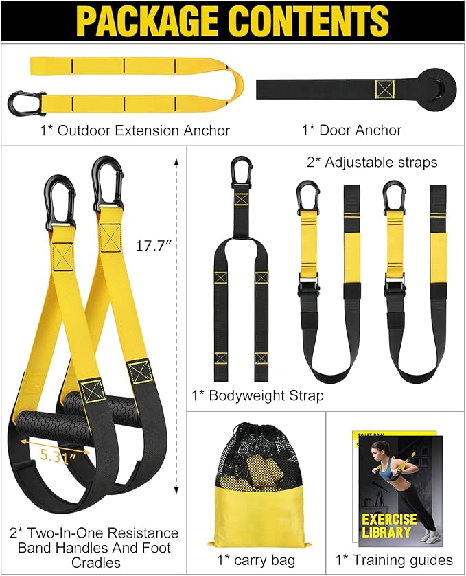 Home Resistance Training Kit, Bodyweight Resistance Straps for Full-Body Workout, 2 Adjustable Workout Straps with Handles, Door Anchor, Supports Up to 500Lbs, All-in-ONE Home Gym Equipment