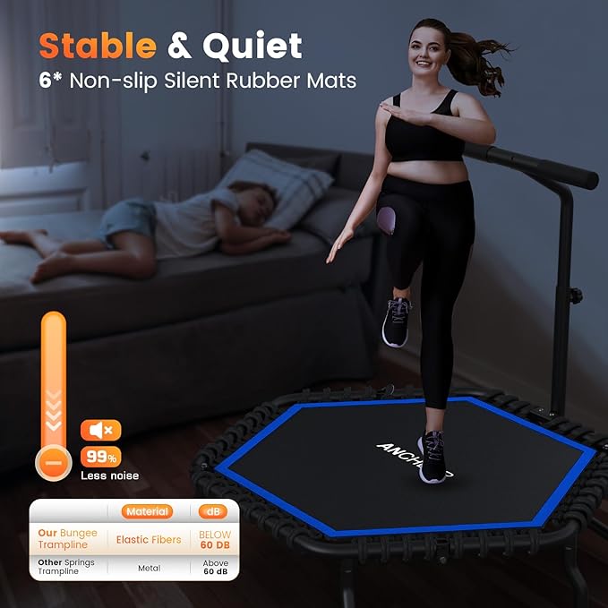 ANCHEER 50" Rebounder Trampoline for Adults- 2025 Foldable Mini Trampoline with Bar- Exercise Trampoline for Adults, Max Load 560lbs, for Indoor/Garden Workout