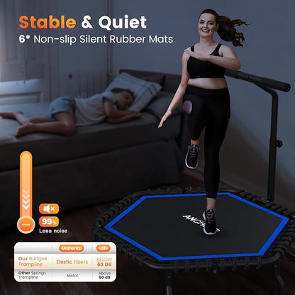 ANCHEER 50" Rebounder Trampoline for Adults- 2025 Foldable Mini Trampoline with Bar- Exercise Trampoline for Adults, Max Load 560lbs, for Indoor/Garden Workout