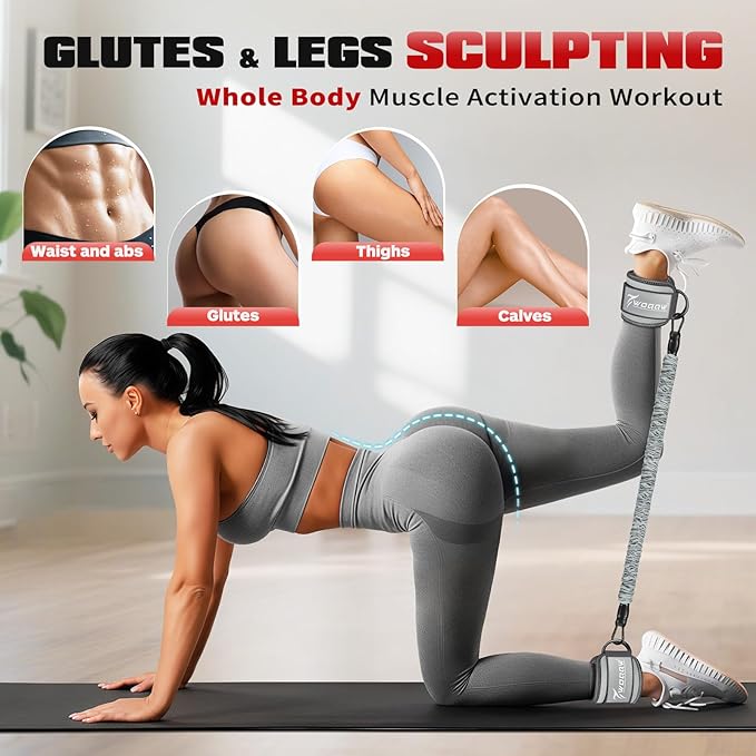 Ankle Resistance Bands with Cuffs, Leg and Glutes Workout Equipment, Resistance Bands with Ankle Straps for Cable Machine Kickbacks, Booty Workouts, Lower Body Exercises - Home Gym Exercise Equipment