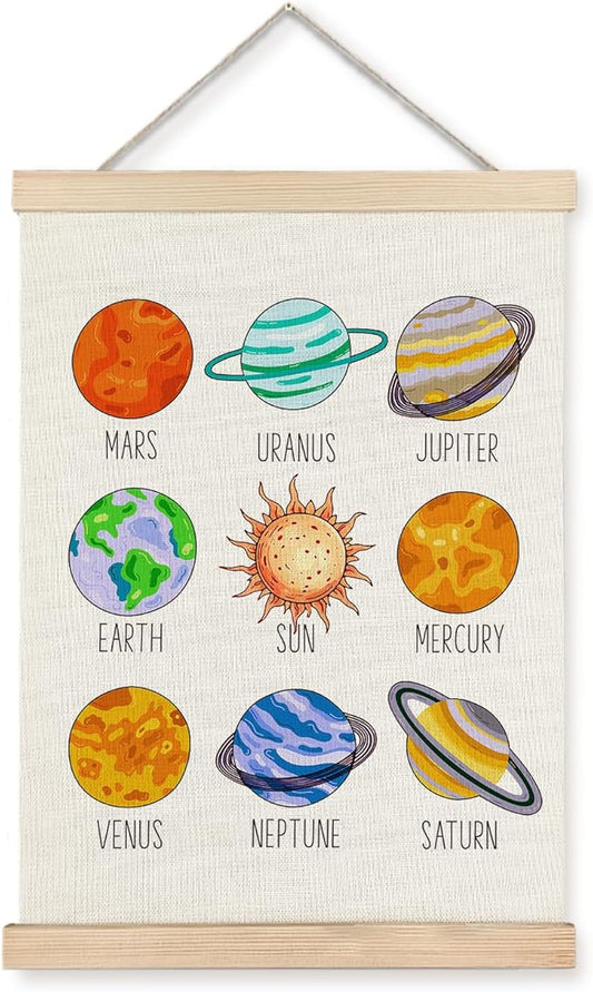 Solar System Poster Wall Art, Space Poster Wall Art Decor, Space Decor for Boys Room, Outer Space Room Decor, Planets Solar System Wall Art for Classroom Boys Kids Room Nursery Playroom, 12x16 Inches