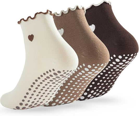 3/6 Pairs Cute Pilates Socks with Grips,Yoga Socks Barre Sock Non Slip Embroidery for Barre Ballet Barefoot Workout