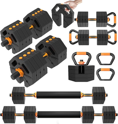 Adjustable Dumbbells 20/30/40/60lbs Free Weight Set with Connector, 5 in 1 Dumbbells Set Used as Barbell, Kettlebells, Weightlift, Push Up Stand, Weight Plate, Women Men Fitness Exercises Equipmentfor Home Gym