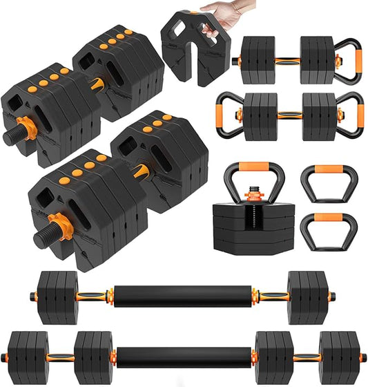 Adjustable Dumbbells 20/30/40/60lbs Free Weight Set with Connector, 5 in 1 Dumbbells Set Used as Barbell, Kettlebells, Weightlift, Push Up Stand, Weight Plate, Women Men Fitness Exercises Equipmentfor Home Gym
