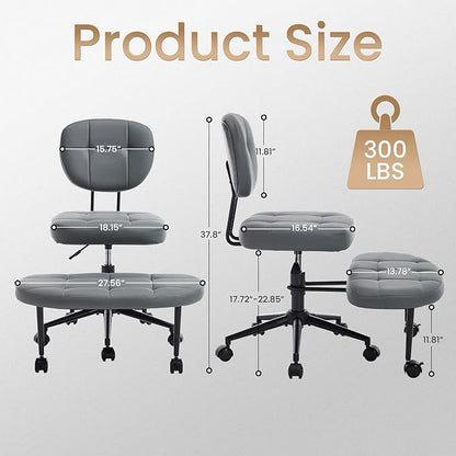 Ergonomic Cross Legged Office Chair, Criss Cross Chair for Meditation ADHD and Yoga, Home Office Desk Chair with Brake Wheels, Adjustable Height, Grey