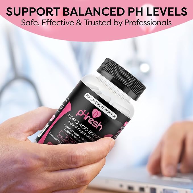 pHresh Boric Acid Suppositories for Women, Suppositories for Odor Use, Natural Feminine Care Supports Vaginal Health & Promotes Healthy pH Balance - Made in USA