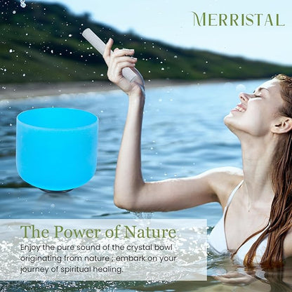 432HZ 8 Inchs G Note Blue Frosted Crystal Singing Bowl for Meditation Healing Yoga Chakra Quartz Crystal Sound Bowls with Heavy Duty Carry Case and Rubber Mallet,Suede Striker,O-rings