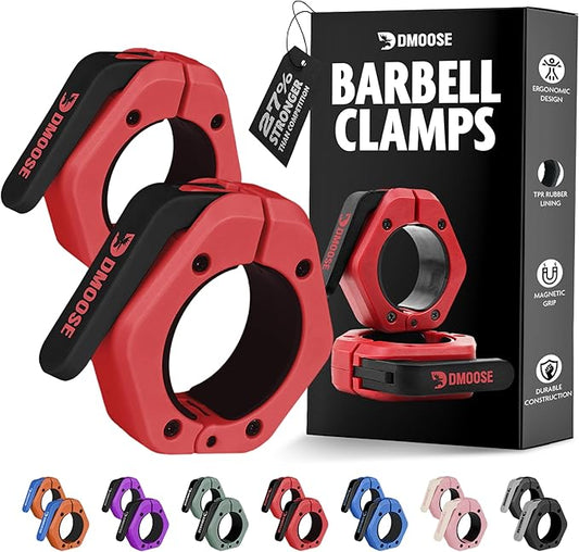 DMoose Fitness Barbell Clips 2 Inch (Pair) - Quick Release Olympic Barbell Clamps & Collars with Anti Slip TRP Grip for Secure Weightlifting and Powerlifting - Weight Clips for Bars at Home or Gym