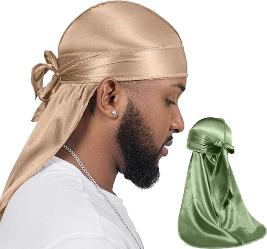 ForceWave 2 Pieces Silky Durag Pack for Men Women Waves, Premium Satin Deluxe Du-rag