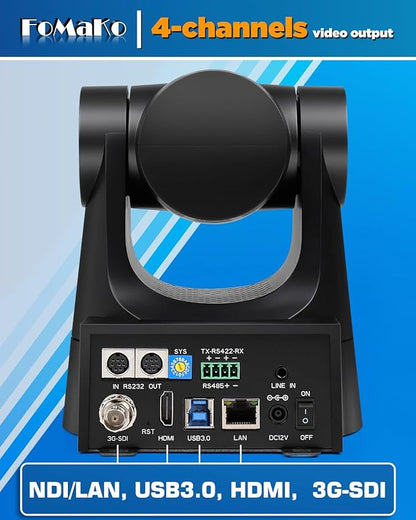 FoMaKo NDI PTZ Camera, AI Auto-Tracking Gen 3, 20x Optical Zoom HDMI PTZ Camera for Church Worship Education Events (NDI 6 & NDI HX3 Certified)(KN20A Pro Black)