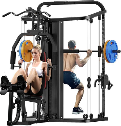 SunHome Multifunction Home Gym System Workout Station,Smith Machine with 138LB Weight Stack, Leg Press, LAT Station for Full Body Training