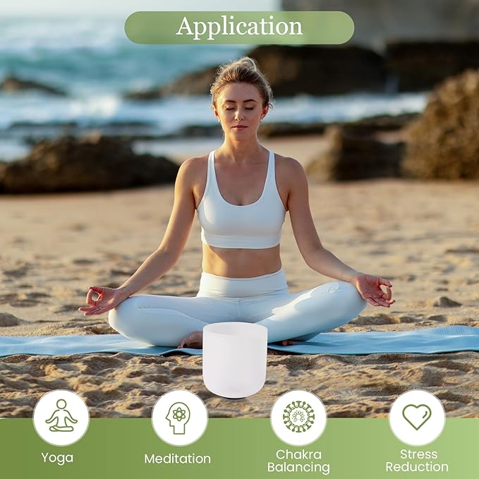 432HZ 6 Inchs Frosted Crystal Singing Bowl Set for Meditation Healing Yoga Chakra Quartz Crystal Sound Bowls with Heavy Duty Carry Case and Rubber Mallet,Suede Striker,O-rings