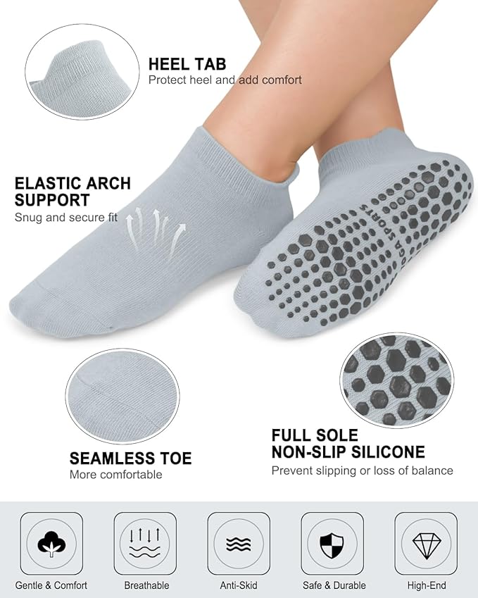 5 Pairs Pilates Grip Socks Yoga Socks with Grips for Women, Non-Slip Athletic Socks for Ballet, Dance, Workout, Hospital