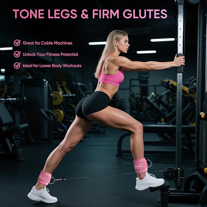 FitBeast Ankle Straps for Cable Machines Women, Glute Kickback Ankle Strap Set with Gym Handles for Cables & Ankle Cable Straps for Workout - Gym Attachments for Cable Machine
