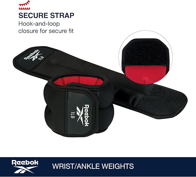 Reebok Wrist and Ankle Weights, Wearable Weights for Intensifying Workout, Durable Polyester & Spandex Ankle & Wrist Weights, Home Workout Essentials & Gym Accessories for Women & Men