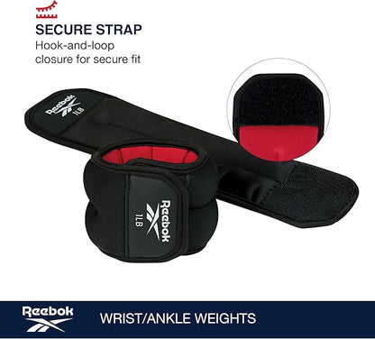 Reebok Wrist and Ankle Weights, Wearable Weights for Intensifying Workout, Durable Polyester & Spandex Ankle & Wrist Weights, Home Workout Essentials & Gym Accessories for Women & Men