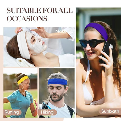 9 Pack Headbands for Women Non Slip - Elastic Cotton Fabric - Sweat Absorption - Soft Cloth Hair Bands for Women's Hair, Stretchy Sports Headbands for Workout Yoga Gym - D