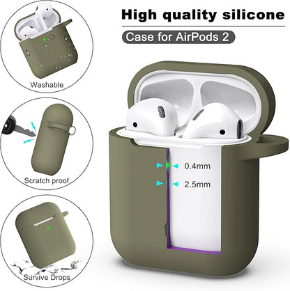 R-fun Compatible with AirPods Case Cover, Soft Silicone Protective Cover with Keychain for Women Men Compatible with Apple AirPods 2nd 1st Generation Charging Case, Front LED Visible,Olive