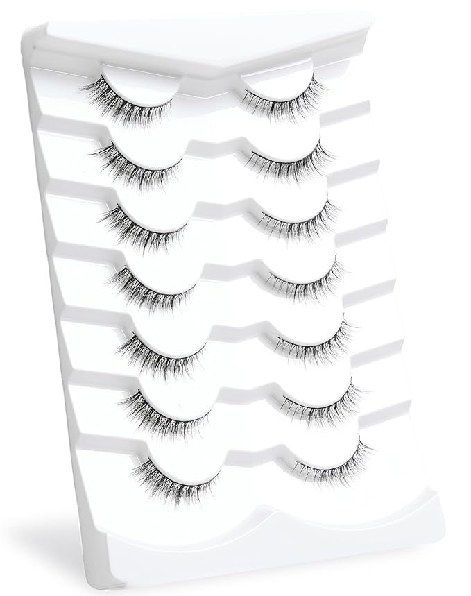 Onlyall Natural Lashes Wispy Lashes Natural Look False Eyelashes Natural Flared Eyelashes False Eye Lashes Soft Fluffy Lashes 7 Pairs HF50-Short Lashes