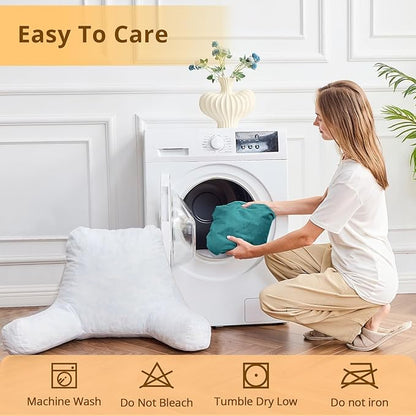 Sasttie Reading Pillow, Velvet Back Pillow for Bed Sitting Up, Adult Back-Rest Support Cushion with Arms for Sit Up on Couch, Sofa, and Floor, Dorm Essentials, Reading Accessories, Teal Blue