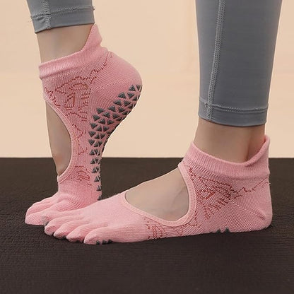 CHUNFO Grip Socks Womens Pilates Yoga Barre Non Slip Stripes Cotton Ankle Anti-Skid Sock Size 5-10