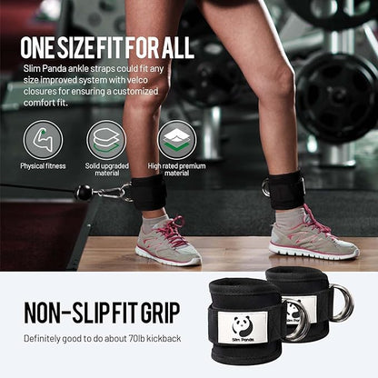Slim Panda Ankle Strap for Cable Machine,Ankle Cuff for Kickbacks, Booty Hip Abductors,Glute Workouts, Leg Extensions, Curls for Men and Women, Adjustable with Double D-Rings