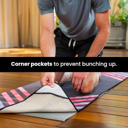 Yoga Drip Yoga Towel - Non Slip Hot Yoga Mat Towel With Corner Pockets, No-Skid Grip, and Built-in Alignment Lines | Soft, Moisture Wicking, and Sweat Absorbent | No Bunching, Stays in Place 72" x 25"