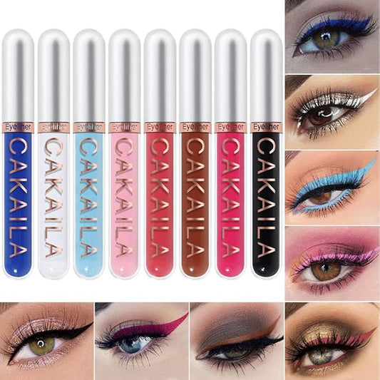 evpct 8 Colors Colored Colorful Liquid Makeup Eyeliner Liquid Set Stamp Shapes Eye Liners for Women Pink Red Blue Purple White Black Eye Liner Liquid Liner Waterproof delineadores de colores para ojos