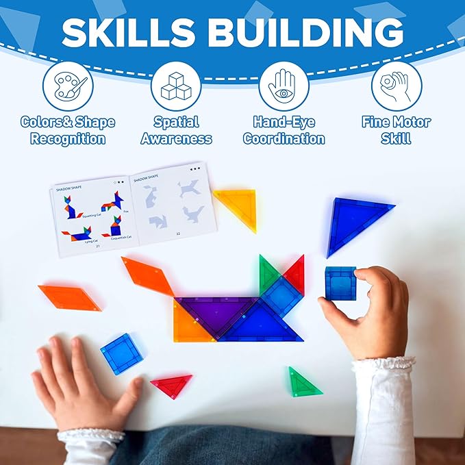YPLUS Magnetic Tangrams Puzzle, 700 Shapes 3D Magnet Blocks Montessori Toys for STEM, Educational Travel Activity Board Games Kids Toddler