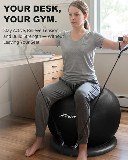 Trideer Ball Chair - Yoga Ball with Base & Bands for Home Gym Workout