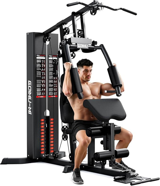 Home Gym, M1 Workout Station with 140LBS Weight Stack, Multifunctional Home Gym Equipment with Pulley System for Full Body Strength Training