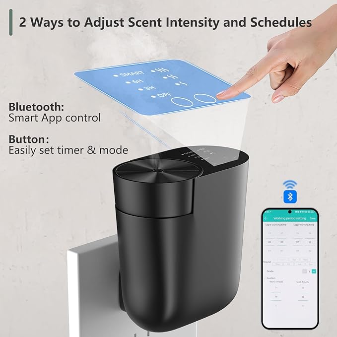 Plug-in Waterless Diffuser, Mini Home Fragrance Wall Diffuser for Large Room, Covers up to 1,000 Sq.Ft. Portable Difffuser Aromatherapy Set- Included 100ml Oil and Replacement Bottle -Black