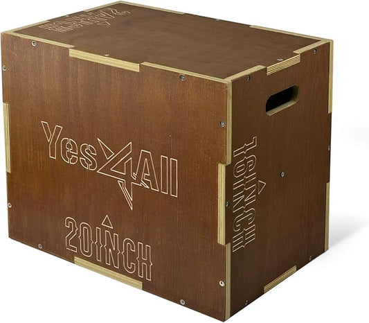 Yes4All Plyo Box, 3-in-1 Wooden Box Jumps for Home Gym (12/14/16 in), 450 lbs Boxes Step Up with Smooth Edges & Wide Built-in Handles for Jumping, Strength Training, Lunges, Squats, Dips