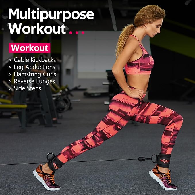 WALITO Gym Ankle Straps for Working Out - Glute Ankle Cuff Kickback Strap, Gym Cable Machine Accessories for Women Glute Leg Extensions, Hip Abductors & Lower Body Exercises Equipment