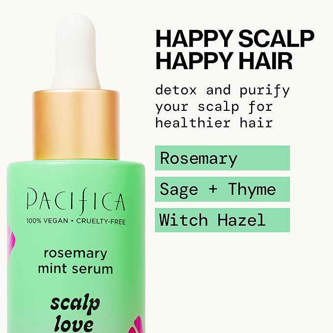 Pacifica Scalp Love Rosemary Mint Serum - Dry, Flaky, and Itchy Scalp Serum, Hydrating, Moisturizing, and Calming Treatment Formulated with Witch Hazel, Vegan and Cruelty-Free - 2 Fl Oz