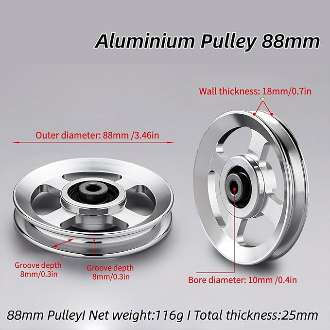 Pulley system for home gym, Aluminum GYM Pulley Wheel Universal Aluminum Alloy Bearing Pulley Wheel for Cable Machine Gym Equipment Part Garage Door