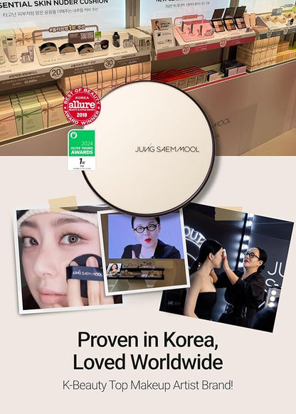 [JUNGSAEMMOOL OFFICIAL] Essential Skin Nuder Cushion (08 Medium Deep) | Refill Included | Natural Finish | SPF50 Broad Spectrum | Makeup Artist Brand