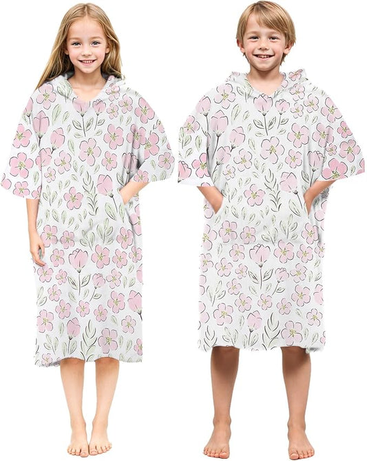 Abahub Surf Poncho Women & Men Towel Poncho Adult with Hood, Thick Quick Dry Changing Poncho Towel, Microfiber Wearable Cover Up for Surfing Beach Swim - Absorbent Changing Towel S (Pink Flower)