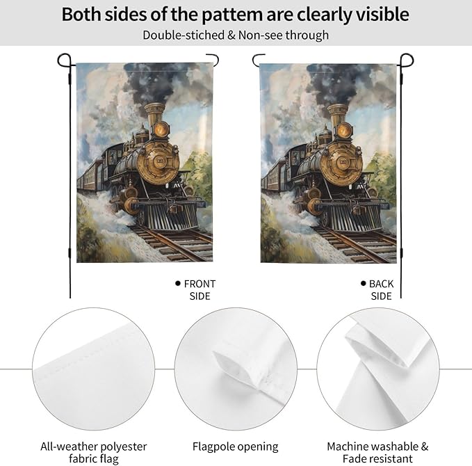 Train Garden Flag 12x18 In Double Sided Yard Flags Lawn Sign Decor No Flagstand