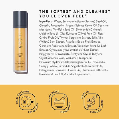 GOSHI Super Vitamin Face Moisturizer for All Skin Types 1.75 oz - Nourishing Face Cream Infused with Sesame Oil, Vitamin E and More Plant Extracts - Made in Japan