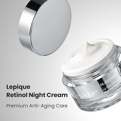 GLASS SKIN 14Days Miracle Retinol Night Cream 1.69oz - Korean Skincare Retinol for Face and Neck - Collagen, Centella - Anti aging Skin Cream, Moisturizer Face Cream (Unscented, with Spatula)