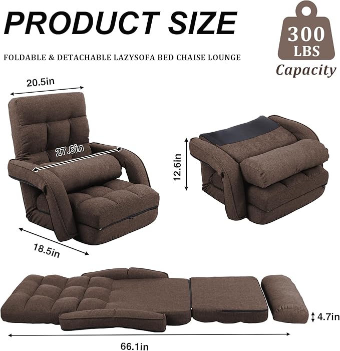 Adjustable Floor Chair for Adults with Back Suppor,5-Position Folding Lazy Sofa with Pillow, Gaming & Meditation Chair with Breathable Fabric - for Living Room, Bedroom, Office,Balcony (Brown)
