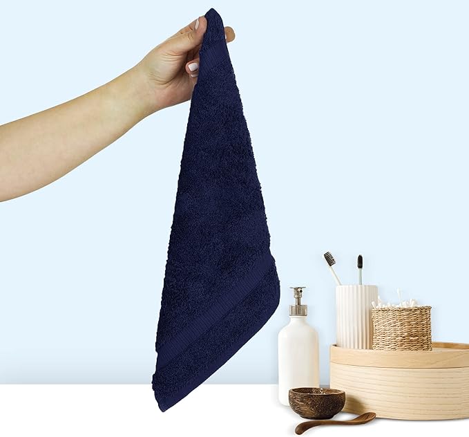 Chakir Turkish Linens 100% Cotton Premium Turkish Towels for Bathroom | 13'' x 13'' (6-Piece Washcloth, Navy)