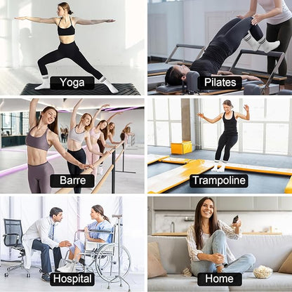Toes Home Pilates Socks for Women with Non Slip Grippers, Yoga Crew Socks for Barre Hospital Sticky Slipper Socks 4 Pairs