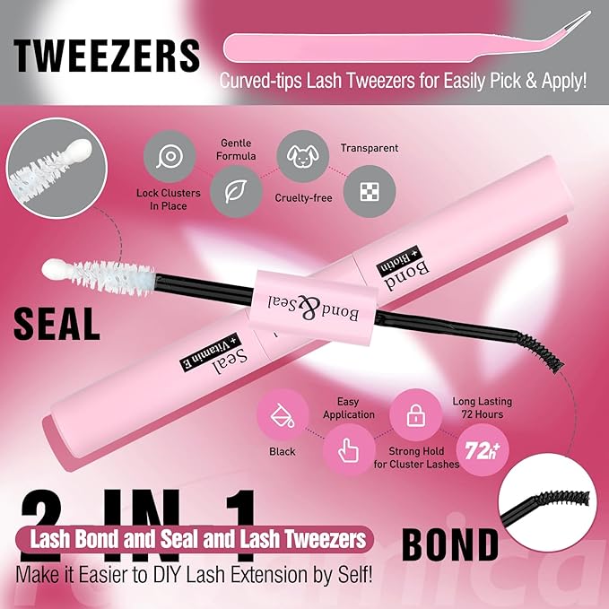 Yawamica Fluffier Eyelash Extension Kit Mink Lash Clusters 300pcs Individual Lashes Kit 50D Volume 10-20mm Lash Extension Kit with Bond and Seal and Lash Remover and Lash Tools DIY Lash Kit