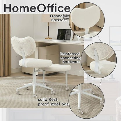 Meditation Chair with Wheels, Ergonomic Criss Cross Chair, Adjustable ADHD Floor Sitting Chair, Swivel Cross Legged Office Chair with High Back, Kneeling Posture Chair, Teddy Fabric,Ivory
