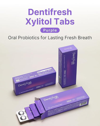 K-Nutra Dentifresh Xylitol Tabs Purple (24g, 30 Tablets) Holiday Gifts 4 Billion CFU, Sugar-Free Oral Probiotics for Teeth & Mouth, Bad Breath Gums, Safe for Bedtime, Mild Grape Flavor with OMULA